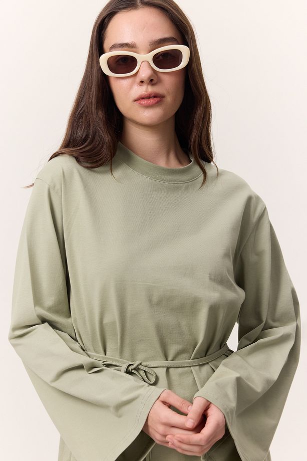 BAĞLAMA DETAYLI OVERSIZE TSHIRT ÇAĞLA YEŞİLİ - 3