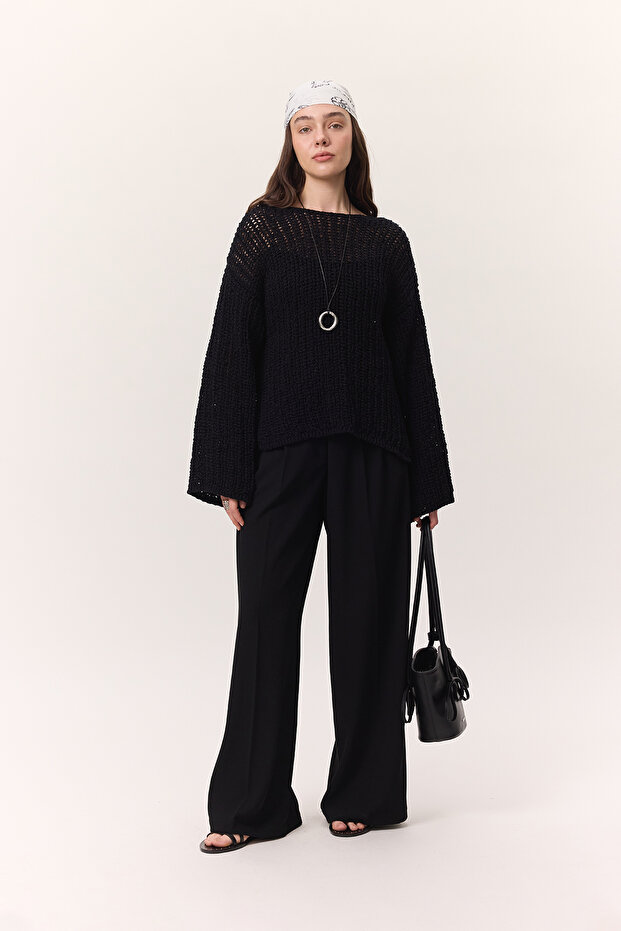 FİLE ÖRGÜLÜ TRİKO KAZAK SİYAH - 3