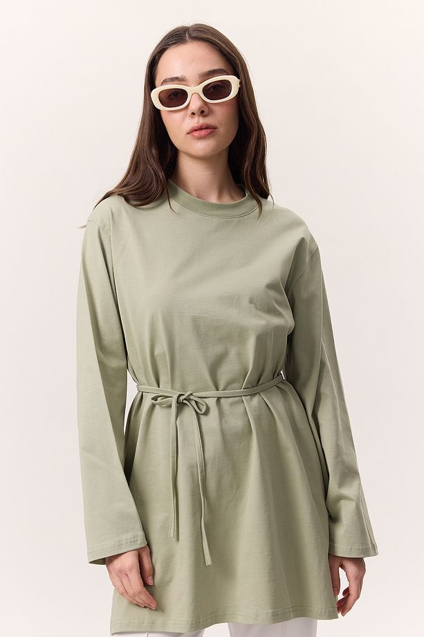 BAĞLAMA DETAYLI OVERSIZE TSHIRT ÇAĞLA YEŞİLİ - 1