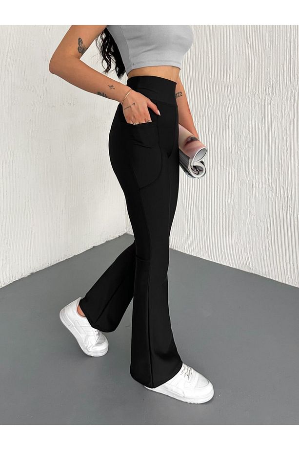Kadın Yüksek Bel Toparlayıcı Çift Cepli Ispanyol Paça Tayt Bootcut/PUSH UP - 1