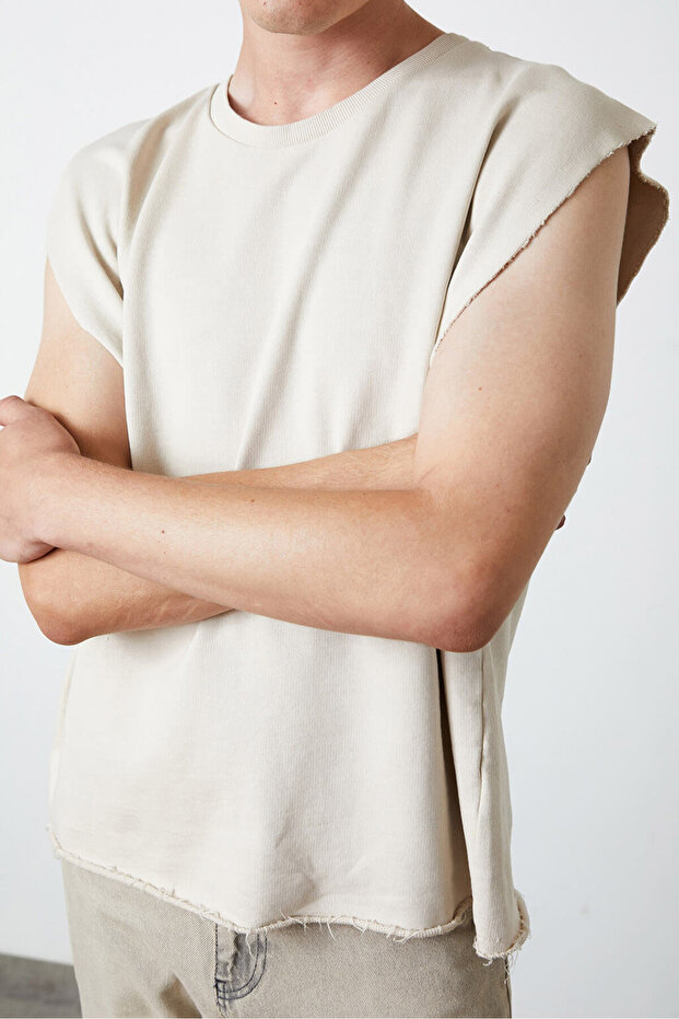 Yıkamalı Kolsuz Tshirt - 4