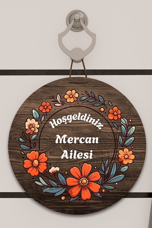 Dijital Baskı ahşap, kişiye renkli çiçekli desenli Kapı süsü, Duvar Süsü - 1