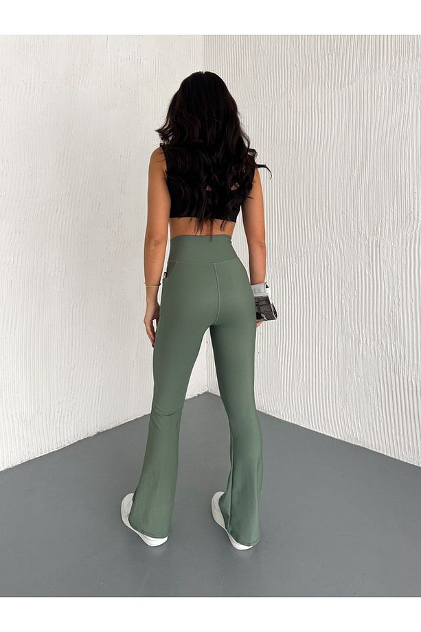 Kadın Yüksek Bel Toparlayıcı Çift Cepli Ispanyol Paça Tayt Bootcut/PUSH UP - 3
