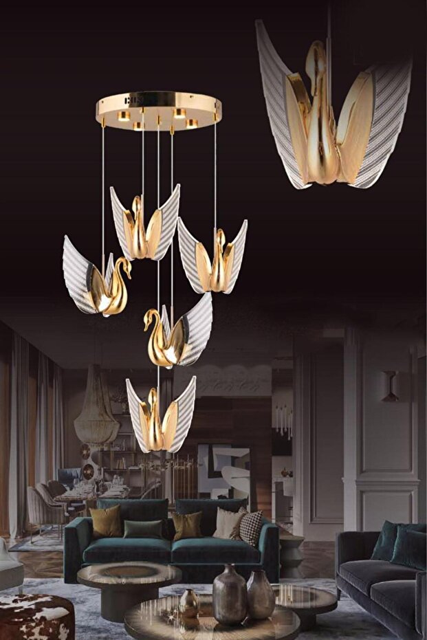 4w 5'li Gold Sarkıt Led Avize - 1