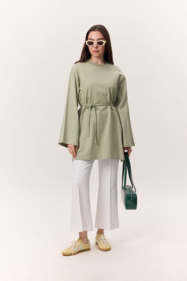 BAĞLAMA DETAYLI OVERSIZE TSHIRT ÇAĞLA YEŞİLİ - 5