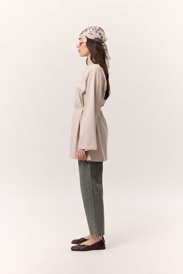 BAĞLAMA DETAYLI OVERSIZE TSHIRT TAŞ - 6