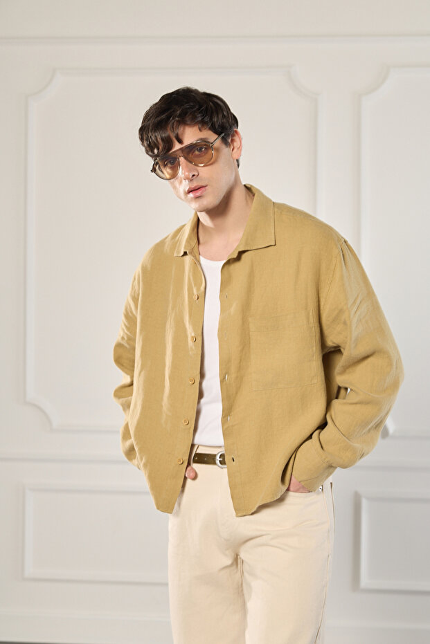 %100 Keten Oversize Gömlek - 2