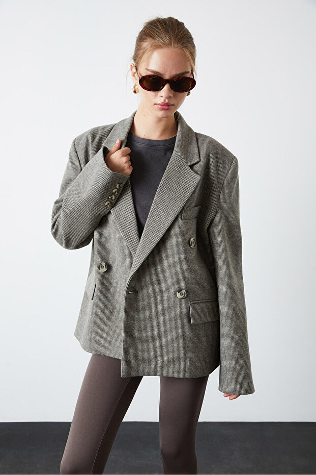 سترة بنقشة Houndstooth كبيرة الحجم - 3