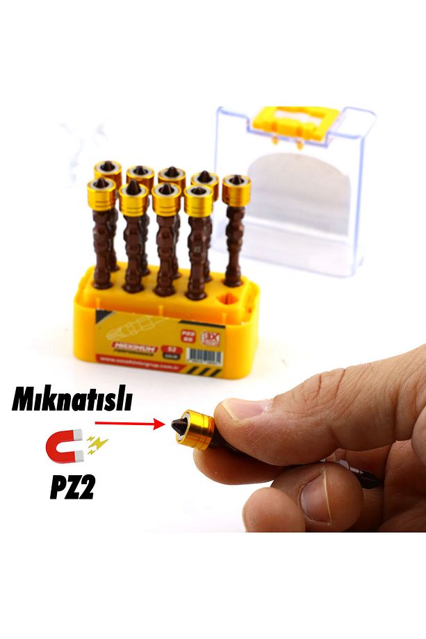 10 Adet (ÇİFT YÖNLÜ) Mıknatıslı Çelik Bits Uç Pz2 65 Mm Vida Yıldız Matkap Vidalama Ucu S2 Çeliği - 5