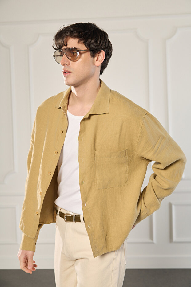 %100 Keten Oversize Gömlek - 3