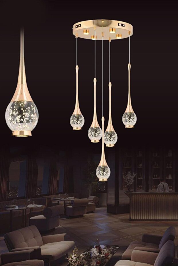 5w 5'li Gold Sarkıt Led Avize - 1