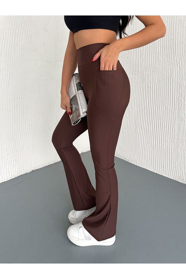 Kadın Yüksek Bel Toparlayıcı Çift Cepli Ispanyol Paça Tayt Bootcut/PUSH UP - 2