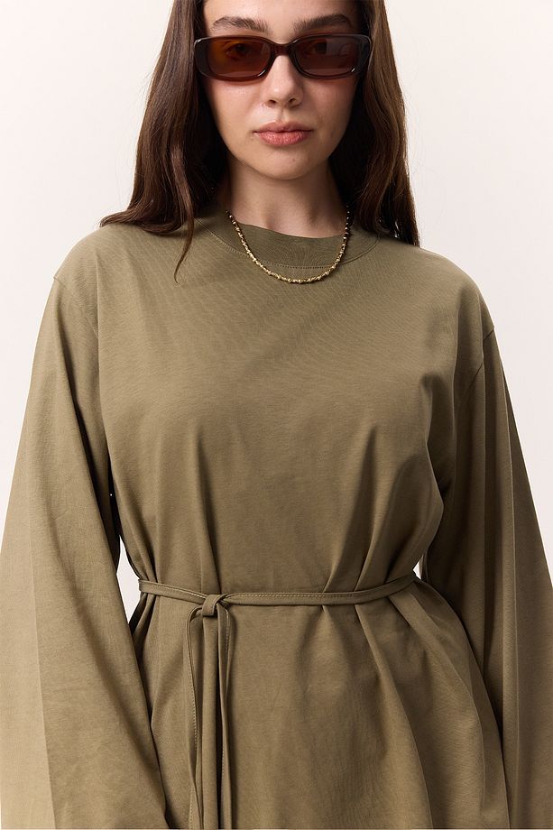 BAĞLAMA DETAYLI OVERSIZE TSHIRT HAKİ - 4