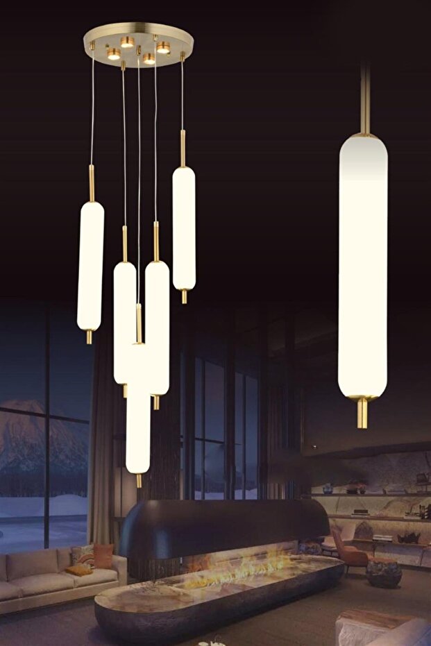 10w 5'li Gold Sarkıt Led Avize - 1