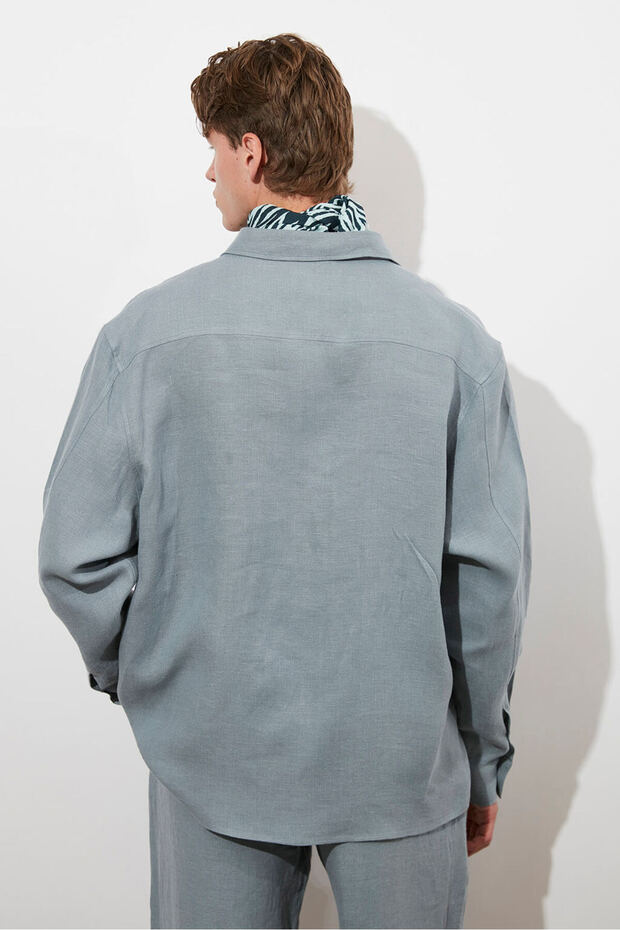 Oversize %100 Keten Gömlek - 5