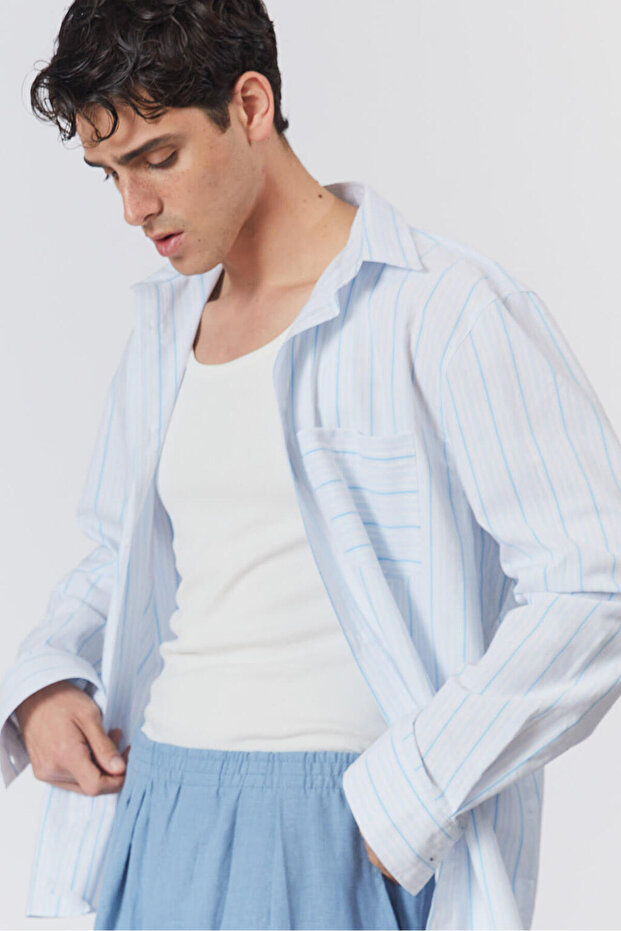 Oversize Çizgili Poplin Gömlek - 1