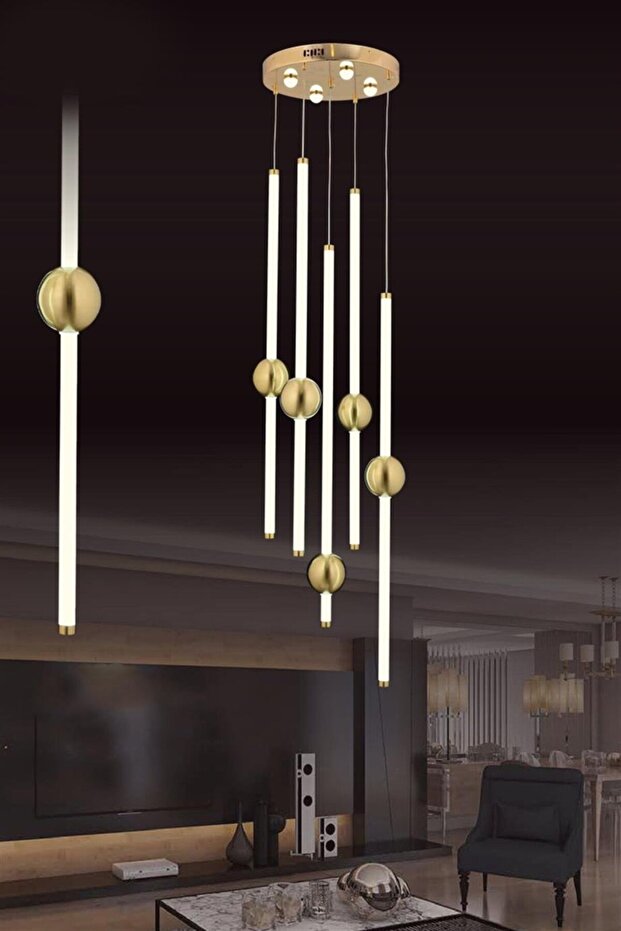 42w 5'li Gold Sarkıt Led Avize - 1