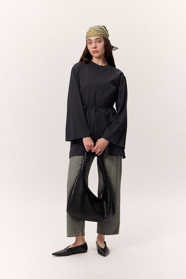 BAĞLAMA DETAYLI OVERSIZE TSHIRT ANTRASİT - 3
