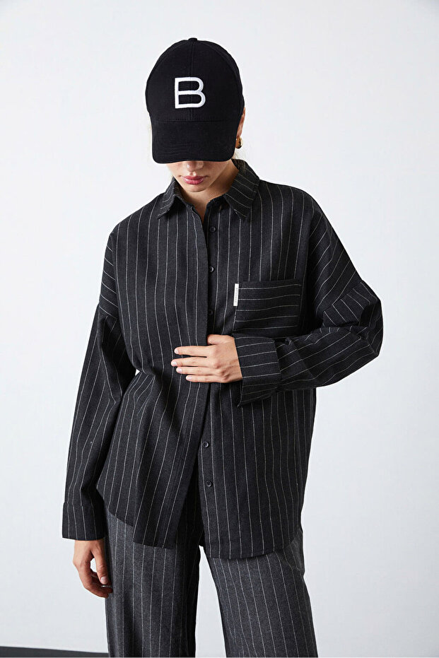 Oversize Çizgili Gömlek - 3