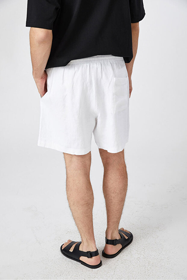 %100 Keten Kısa Şort - 5