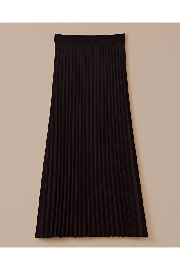 Kadın Elastik Bel Pliseli Etek - Lacivert - 1