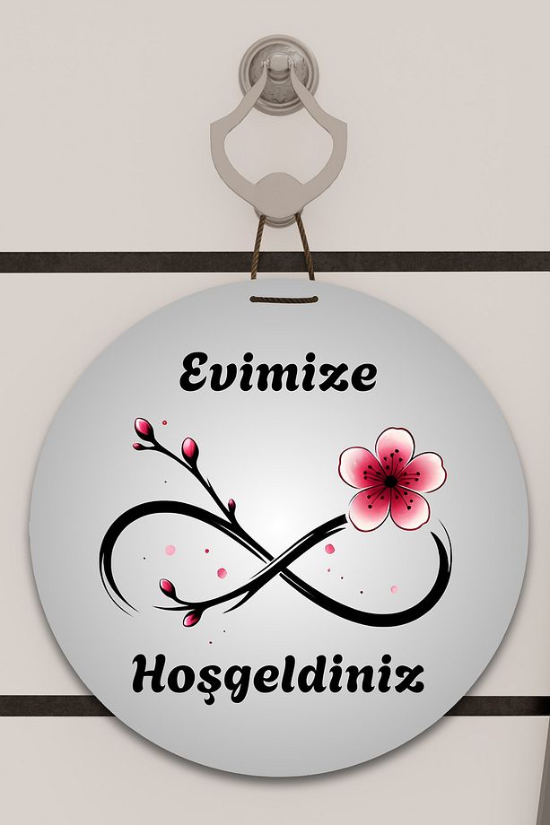 Dijital Baskı gri, pembe çiçek sonsuzluk desenli Kapı süsü, Duvar Süsü - 1