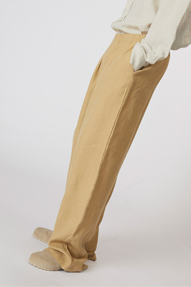 %100 Keten Lastikli Pantolon - 4