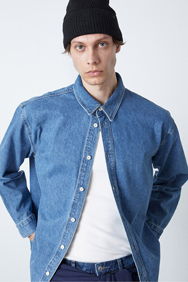 Oversize Denim Gömlek - 1