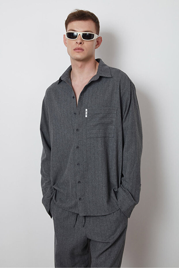 Oversize Çizgili Gömlek - 3