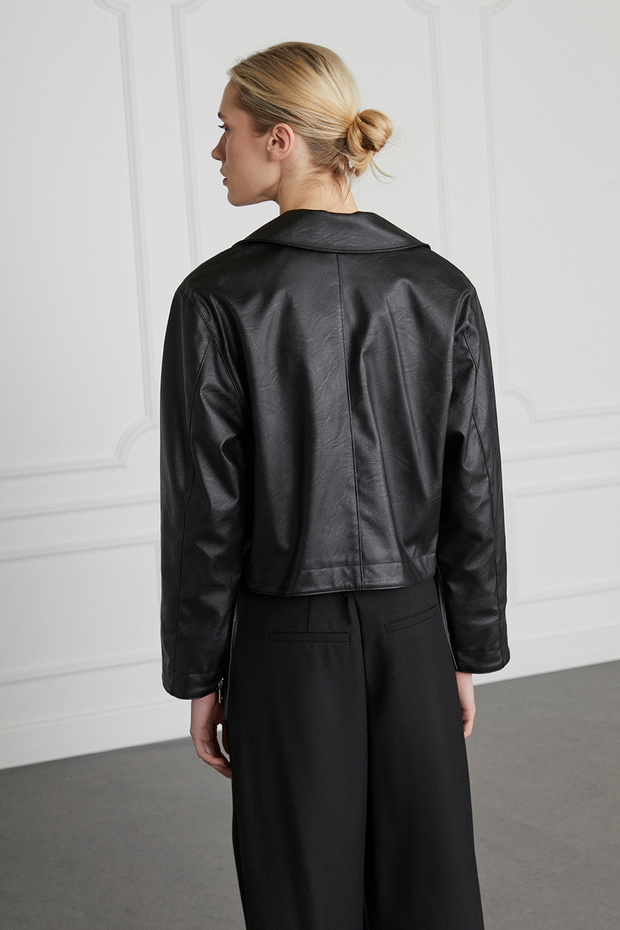 Biye Detaylı Deri Ceket - 5