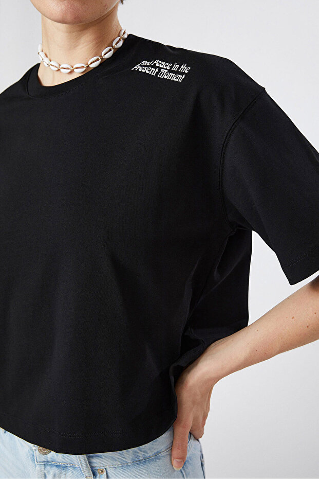 Baskılı Crop Tshirt - 4