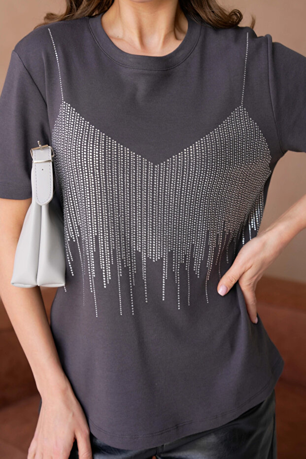 Taş İşlemeli Basic T-Shirt - 2