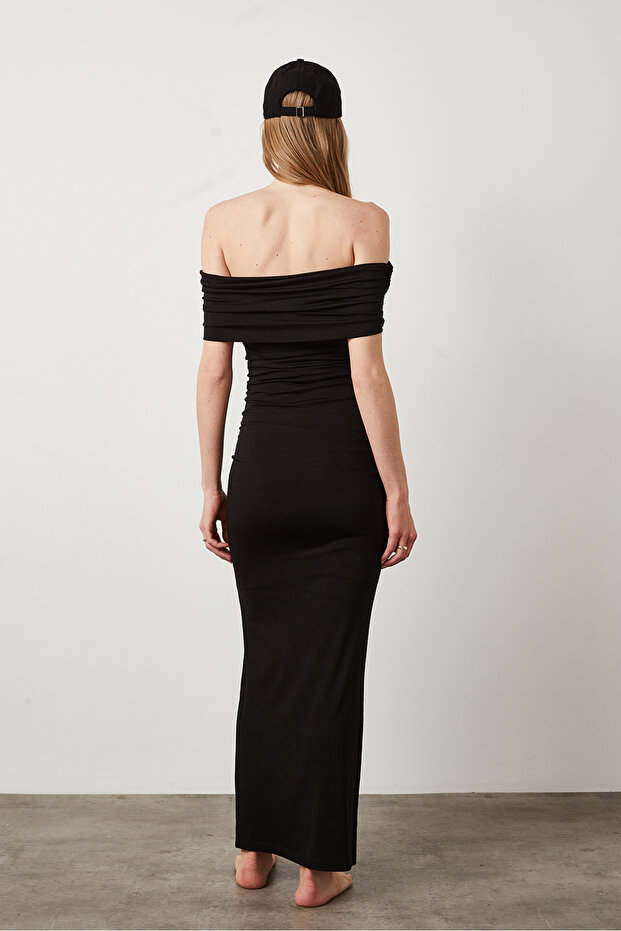 Omuz Dekolte Maxi Elbise - 4