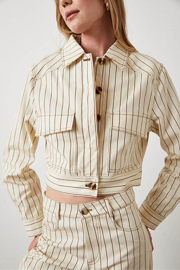 Çizgili Cepli Ceket - 4