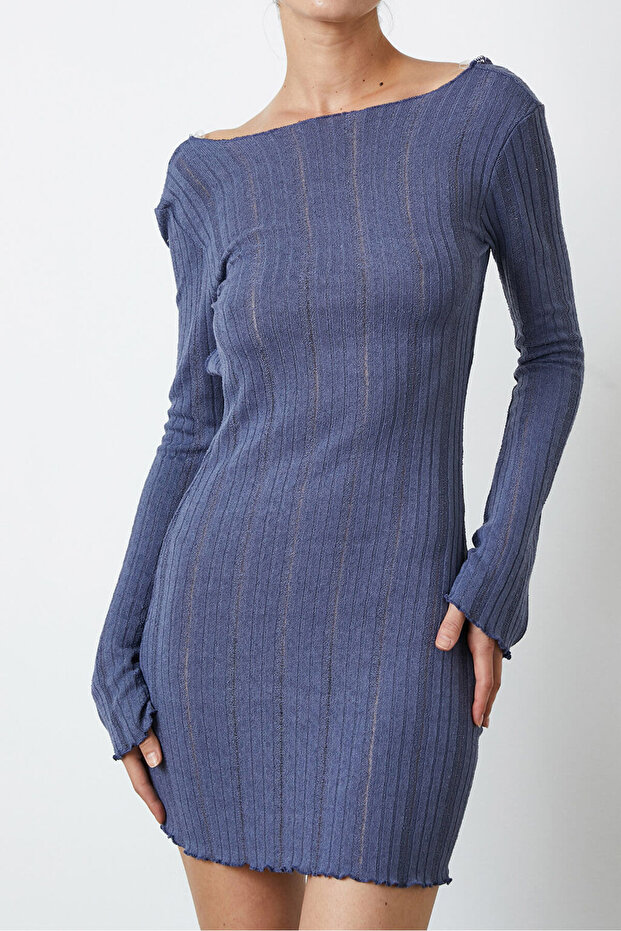 Bohem Sırt Dekolte Mini Elbise - 4