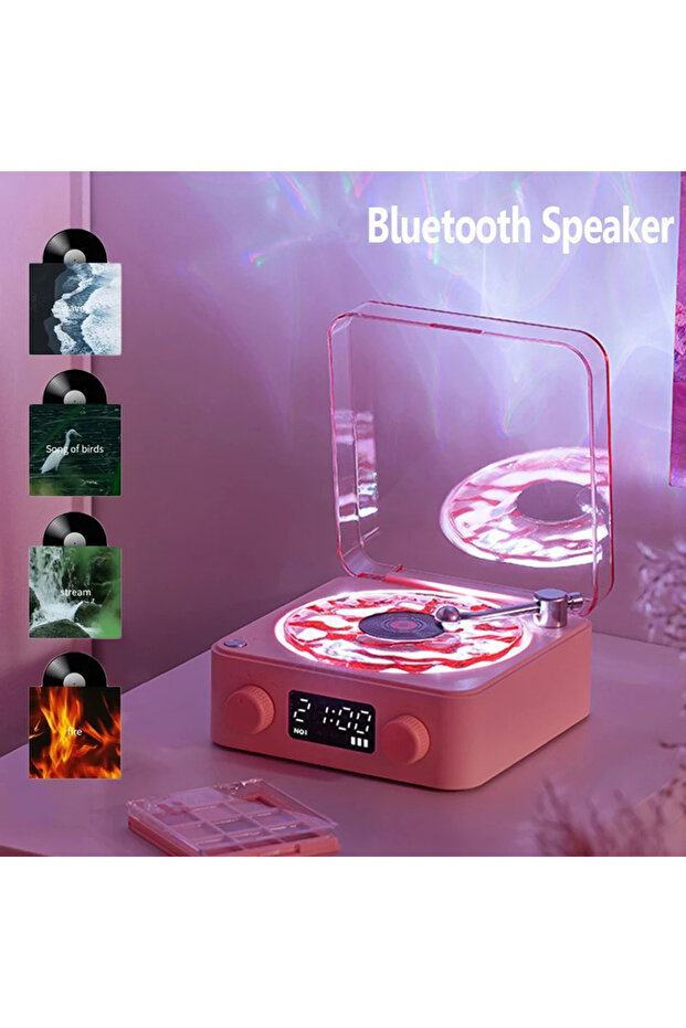 Retro Pikap Plak Çalar Hoparlör Şarjlı Kablosuz Projektör Gece Lambası Bluetooth hoparlör - 1