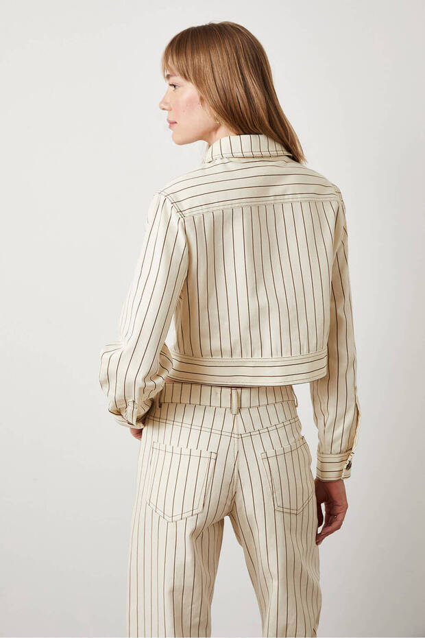 Çizgili Cepli Ceket - 5