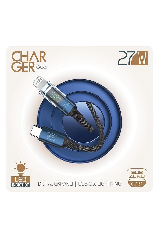 CL151 27W PD Type-C Lightning Led Göstergeli Hasır Hızlı Şarj Data Kablosu - 1