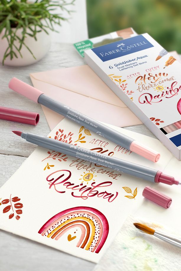 Goldfaber Aqua Çift Uç Markör 6'lı Kaligrafi Fırça ve Fineliner Çift Uç Solmaya Dayanıklı Mürekkep - 5