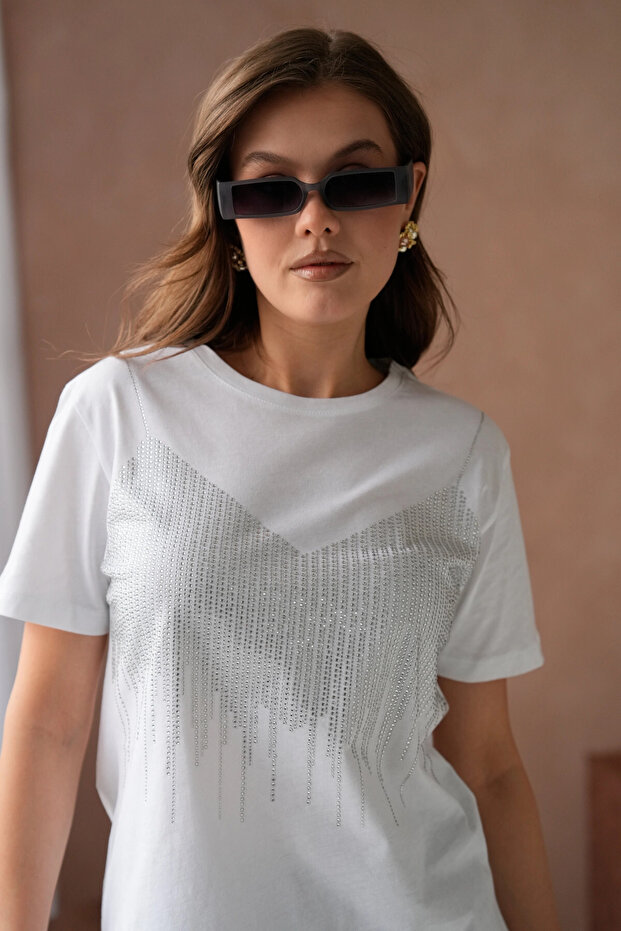 Taş İşlemeli Basic T-Shirt - 3