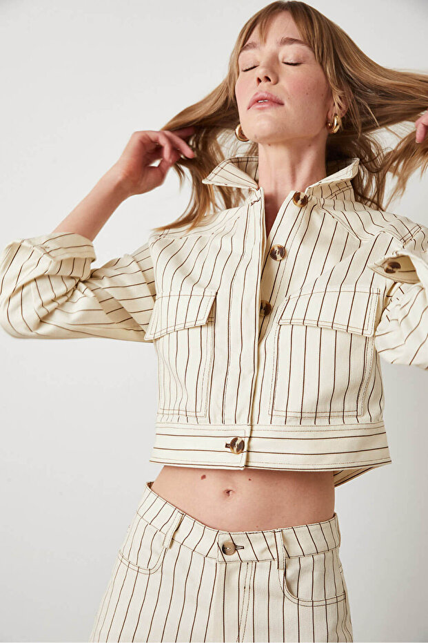 Çizgili Cepli Ceket - 1