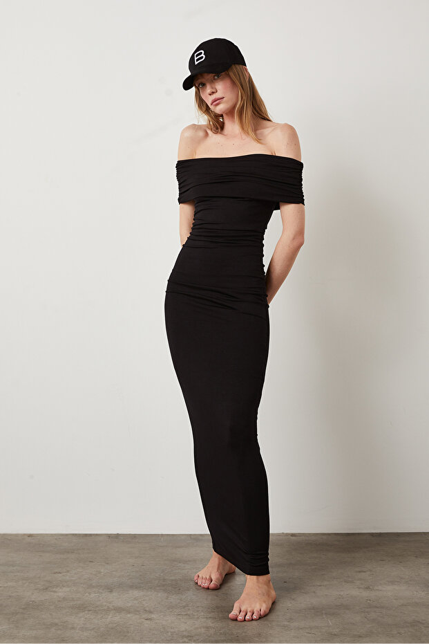 Omuz Dekolte Maxi Elbise - 2