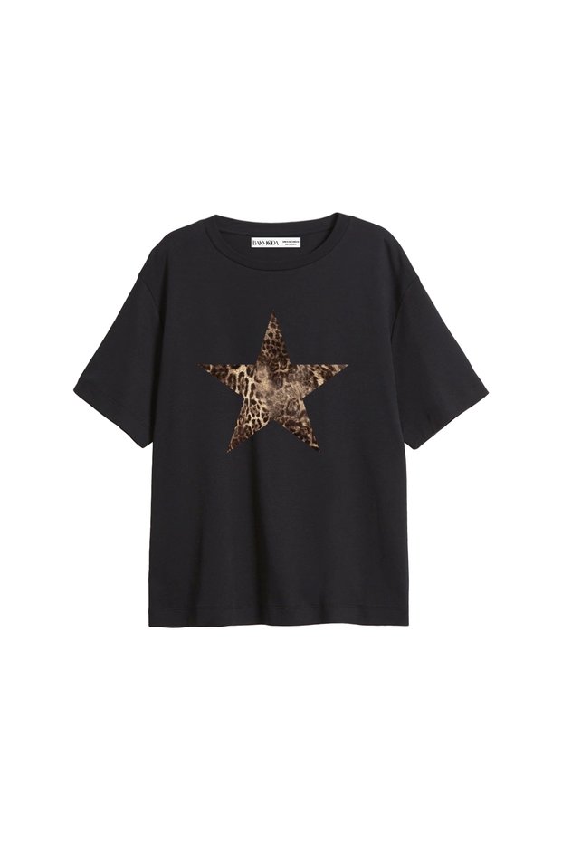 Starz Leopard Print Relaxed Fit Women's Black T-Shirt