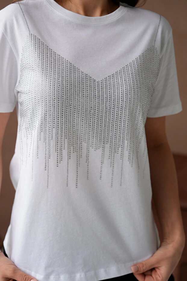 Taş İşlemeli Basic T-Shirt - 2