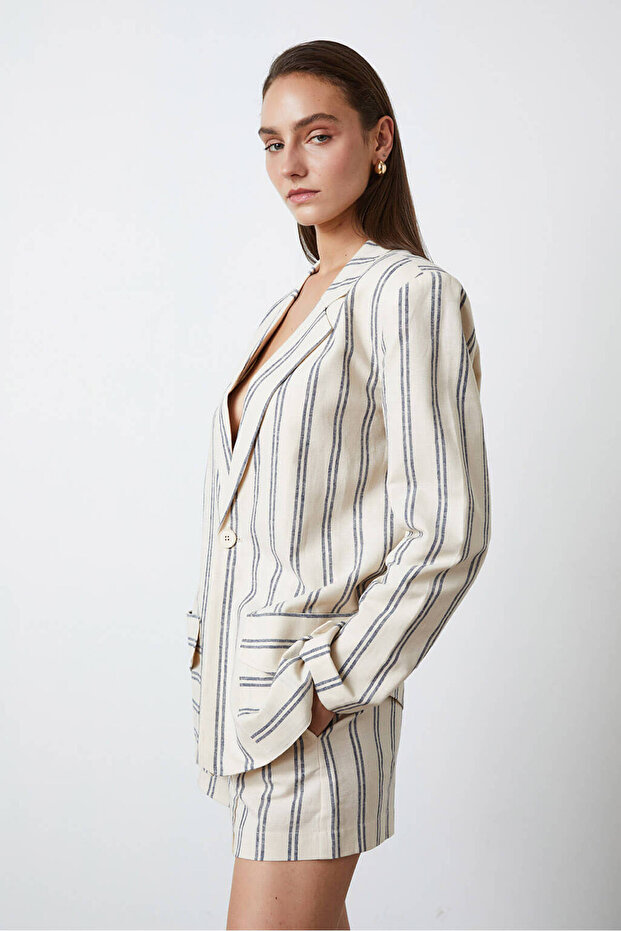 Oversize Çizgili Blazer - 3