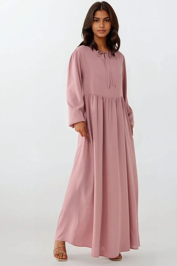 A-form Fit Ve Bisiklet Yaka Modest Dokulu Elbise - 1