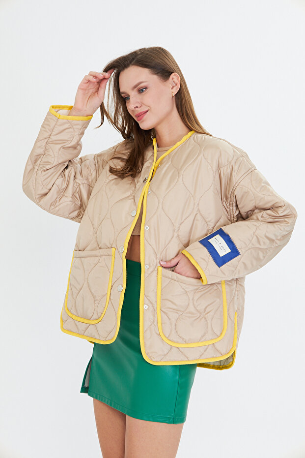 Renkli Oversize Kapitone Ceket - 6