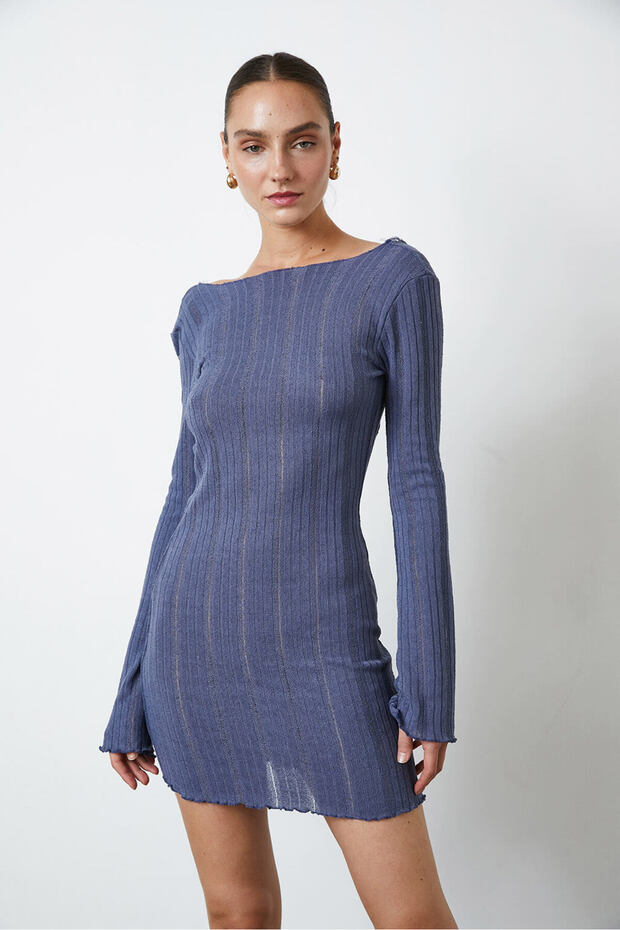 Bohem Sırt Dekolte Mini Elbise - 3