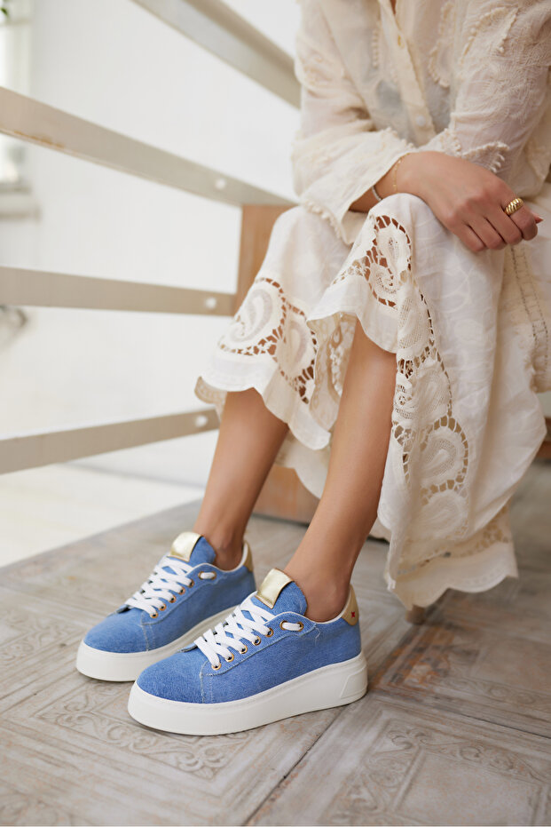 Bi̇ling Women's Denim Blue Lace-Up Sneaker