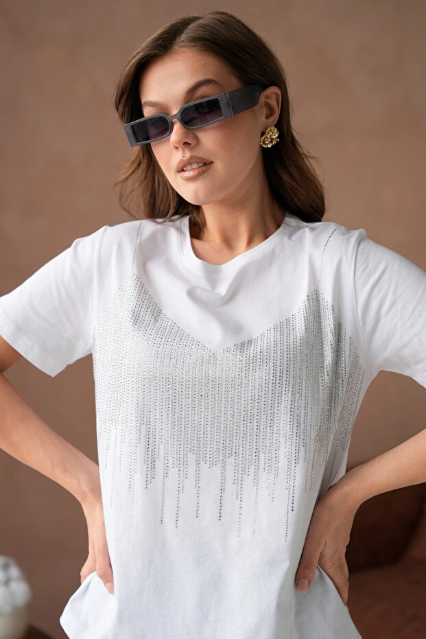 Taş İşlemeli Basic T-Shirt - 6